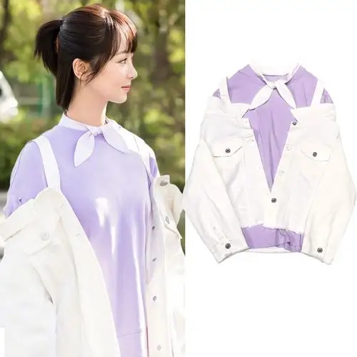 亲爱的热爱的杨紫佟年鱿小鱼同款衣服网红白色牛仔宽松韩版外套女