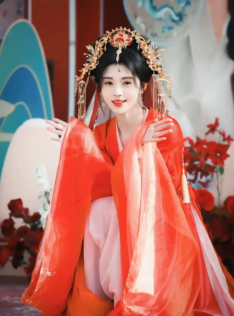 鞠婧祎千香引杀青,路透一身红衣好美.