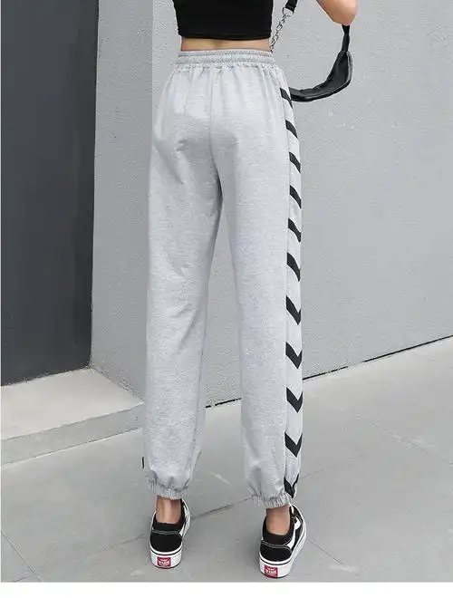 灰色运动裤女宽松束脚夏春秋2021新款高腰垂感显瘦直筒阔腿卫裤子