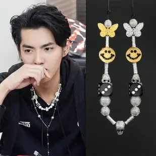 潮流合伙人吴亦凡同款镶钻骷髅头骰子笑脸项链潮人男女嘻哈毛衣链