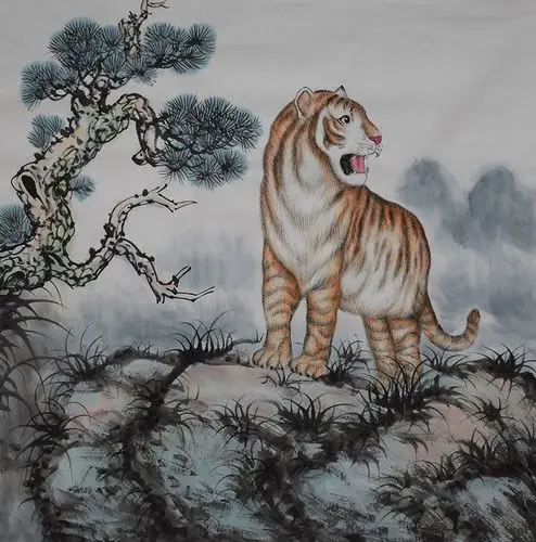 李老师19现代作家写意画四尺斗方十二生肖之虎