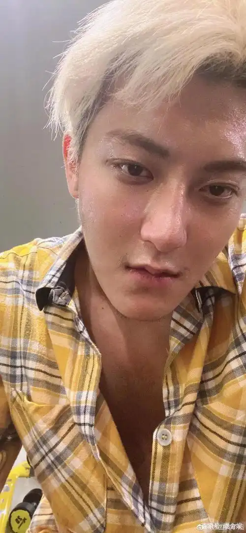 黄子韬晒新照:黄!格子衬衫配浅黄色头发,面部特写呈现俊朗五官