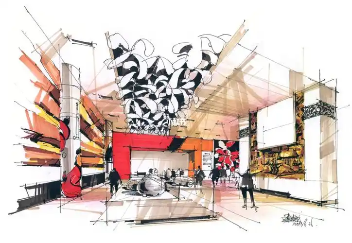 环艺考研手绘展厅空间设计效果图表达