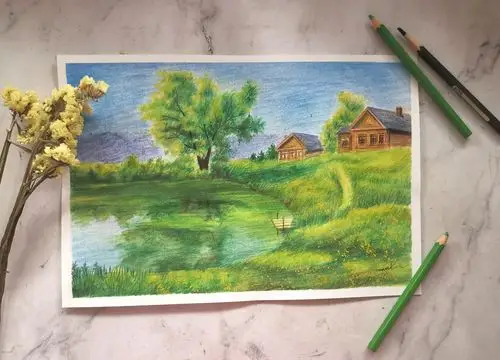 唯美彩铅风景夏日丛林