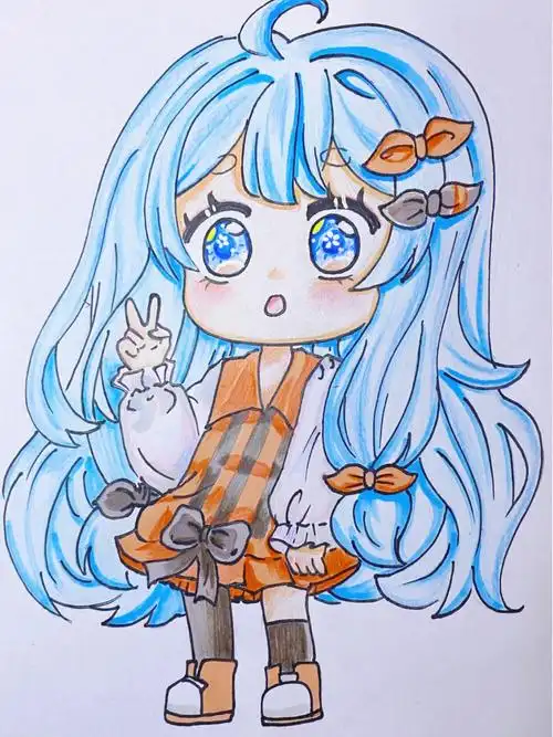 q版动漫人物|动漫女孩|彩铅马克笔结合|过程