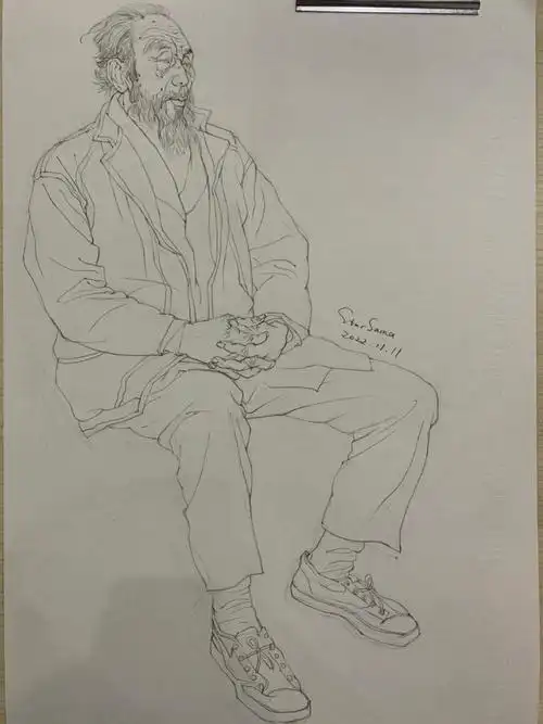 画画的日常  #素描人像  #线性素描  #临摹  #素描全身像