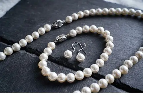 秋季盛典珍珠首饰三件套珍珠套装金粉白色珍珠项链手链耳钉三件套妈妈