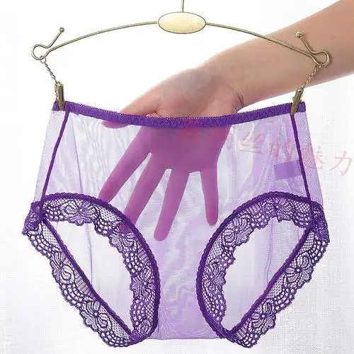 性感全透明蕾丝内裤女冰丝超薄无痕中腰大码无档网纱女士三角裤