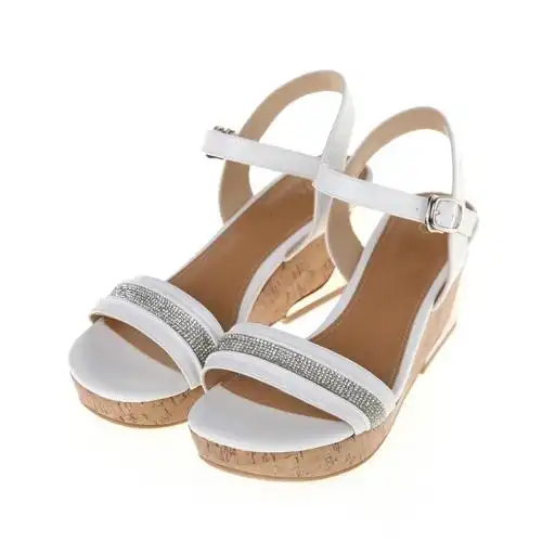 daphne/达芙妮 夏新款女鞋1014303213水钻亮金属坡跟露趾凉鞋