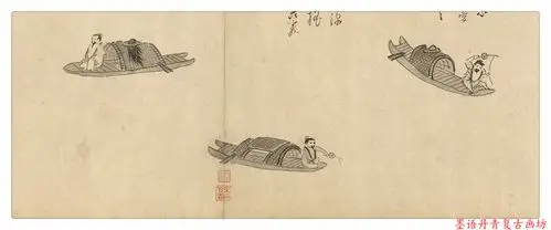 1:1元 吴镇《渔父图》古代名画山水水墨画长卷宣纸高清微喷复制