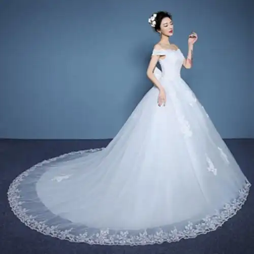 婚纱礼服2017新款夏季时尚宫廷坠地白素洁新娘结婚婚纱长裙女夏