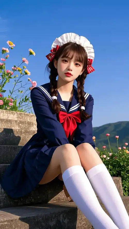 青山间的水手服少女:怀抱童真 共沐暖阳