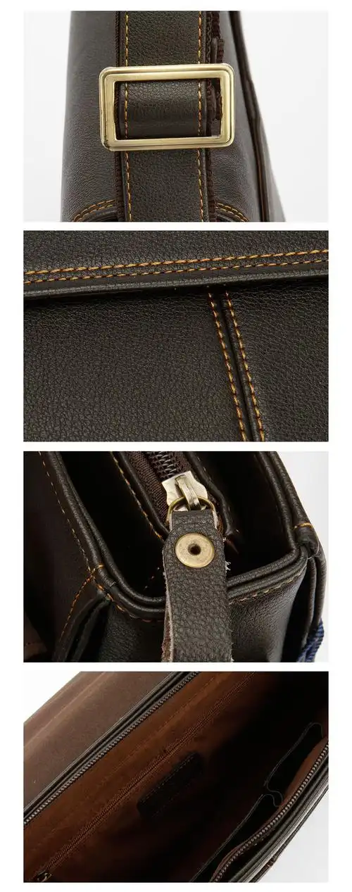 男款深棕色细荔枝纹横款斜挎包