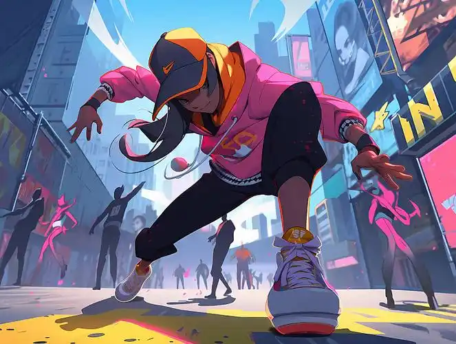 【ai数字艺术】跳街舞的亚洲女孩插画图片下载