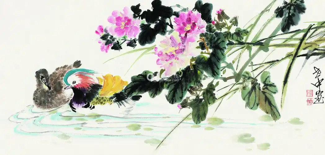 陈世中花鸟镜片设色纸本