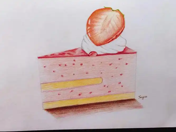 彩铅草莓蛋糕及过程图