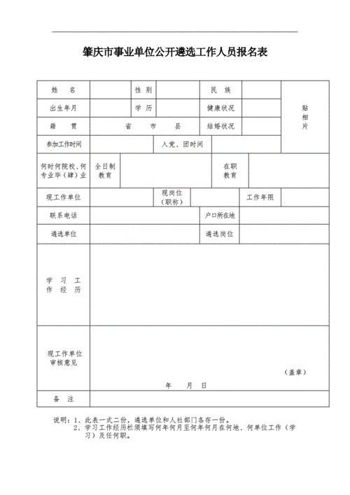 肇庆市事业单位公开遴选工作人员报名表.doc 2页