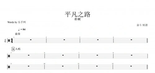 平凡之路鼓谱 朴树《平凡之路》架子鼓谱爵士鼓4/4拍节奏