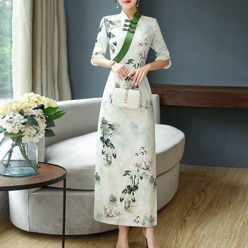 蜜凡苏醋酸面料旗袍装早春缎连衣裙高端女装改良春秋季 图片色 s