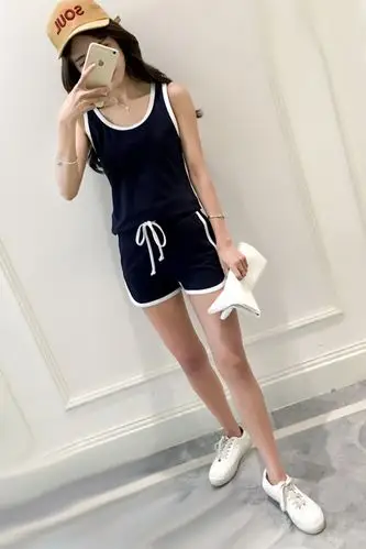 休闲运动套装女款春夏2016简约时尚跑步背心短裤运动服运动装