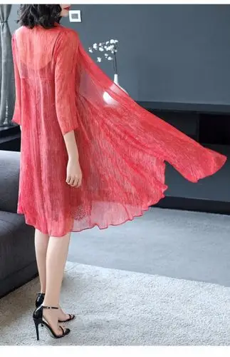 真丝外披开衫女中长款夏天外搭薄纱披肩夏季新款桑蚕丝上衣外披风_聚