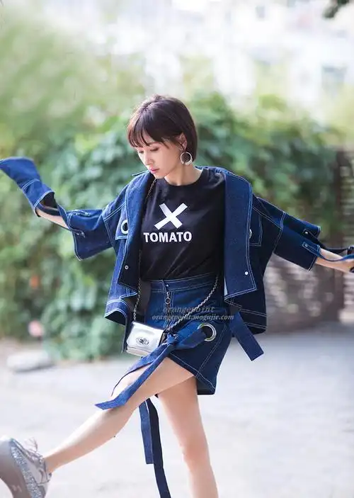 薇姬桑妮opstar欢乐颂2王子文曲筱绡明星同款裙子套装夏喇叭袖裙子