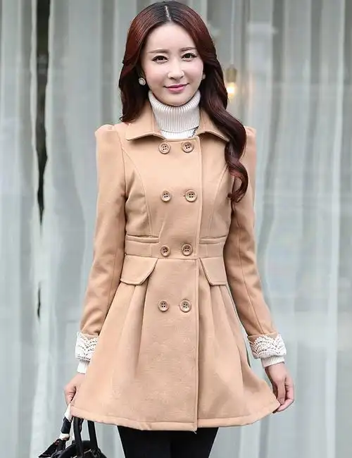 zoyoyi 冬季女式女装韩版毛呢外套修身潮流大衣外套高贵气质毛呢大衣