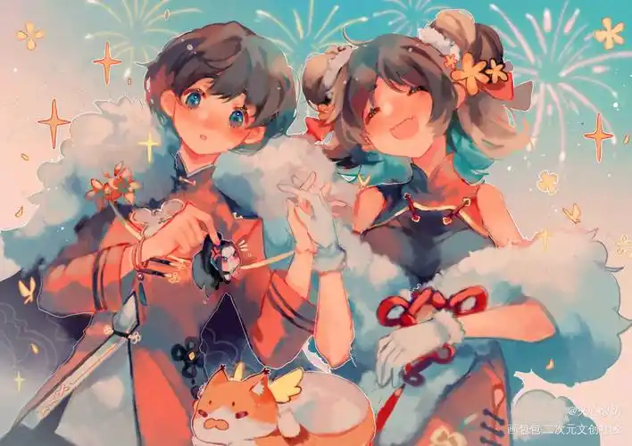 古风厚涂日系乙女向玩家主角小虎牙游戏同人唯美魔幻粉色系双人蓝色系