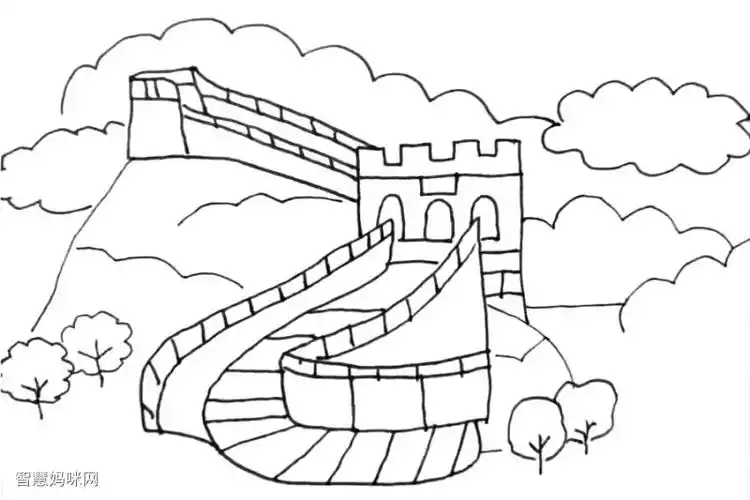 国庆节绘画素材万里长城怎么画