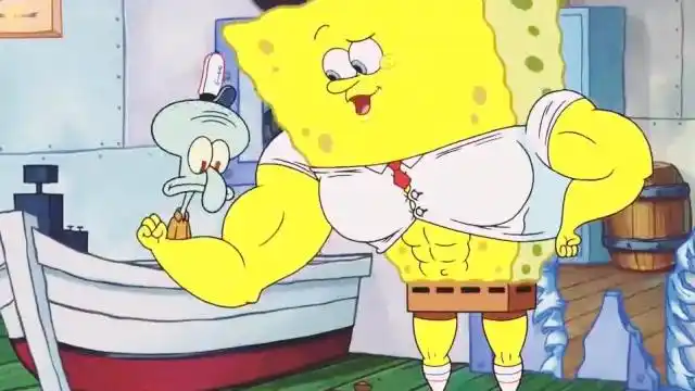 海绵宝宝浑身长满了肌肉,干起活来充满了力气,可是力气有点过头了