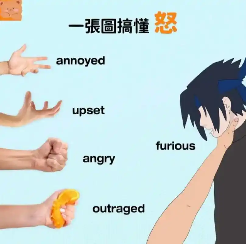 一张图搞懂"怒"#英语 有不同程度的"生气",这几个单词你能 - 抖音