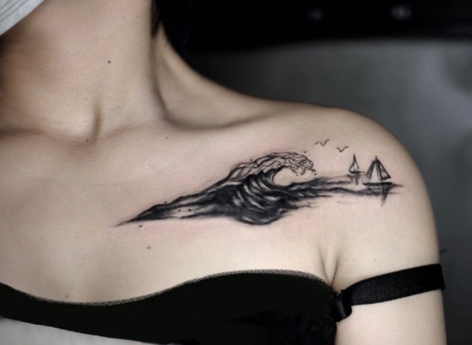 2020最新各部位海浪纹身图案大全好看的海浪纹身设计11