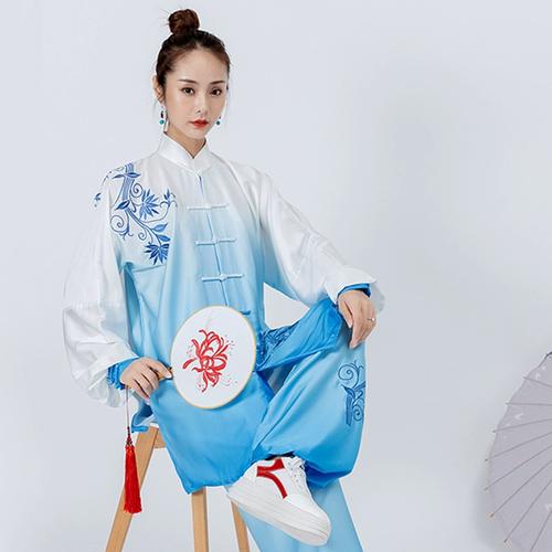 乔尚太极服青花瓷渐变色新款飘逸男女比赛表演服装中国风春秋四季