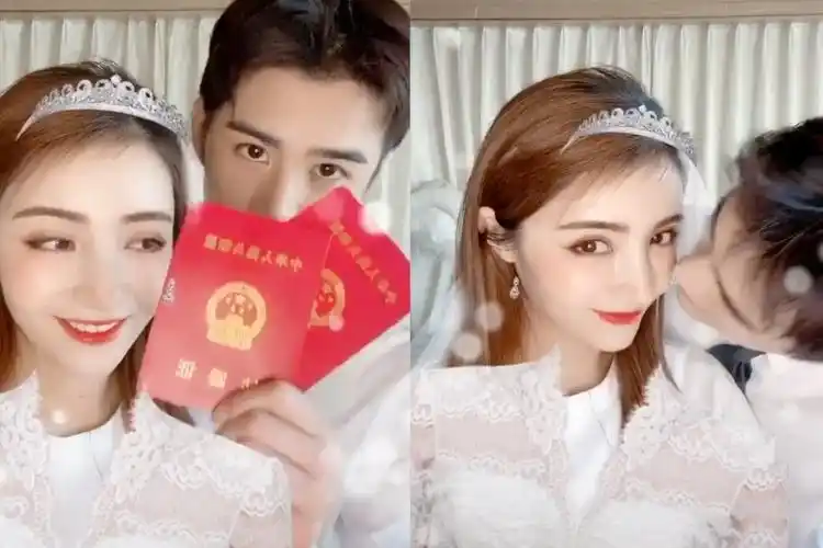 最美新娘姜潮麦迪娜结婚纪念日再穿婚纱亲吻秀结婚证