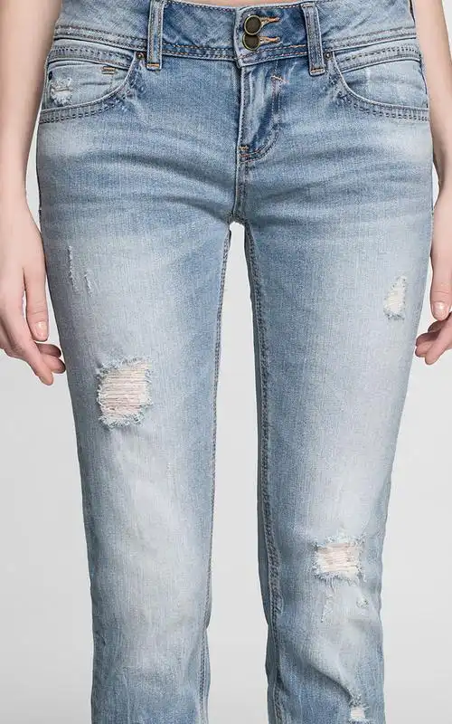 vero moda破洞砸线装饰双扣腰2015时尚头直筒修身牛仔裤|315132069