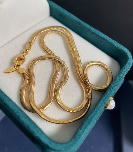 925银镀18k金3mm扁蛇链 个性时尚锁骨叠戴项链