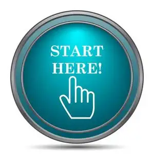 从这里开始图标.白色背景上的互联网按钮照片