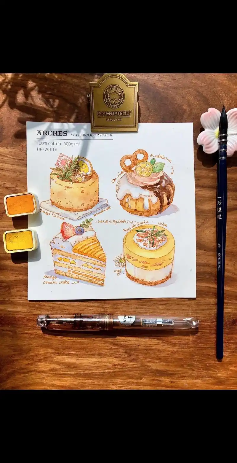 钢笔淡彩 #水彩 #水彩美食 #每日一画  - 抖音
