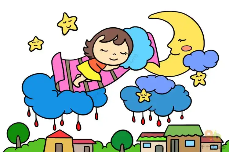 入睡的小女孩简笔画 小熊枕头陪伴我陪妈妈去逛街的小女孩简笔画 走在