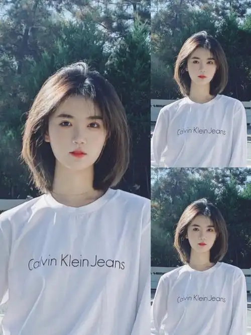 奶糖味的短发中分法式刘海巨显脸小