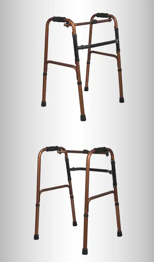 老年助行器助步器铝合金步行器可调老人可折叠古铜学步车四脚拐杖