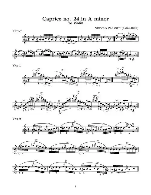 石川绫子演奏帕格尼尼第24首随想曲附小提琴谱