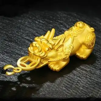 tai seng)貔貅吊坠男女款3d硬金财运貔貅男士项链霸气时尚皮丘坠 貔貅