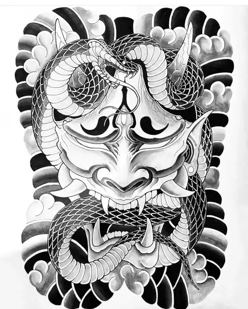 满背新传统老传统班诺蛇纹身手稿素材草稿