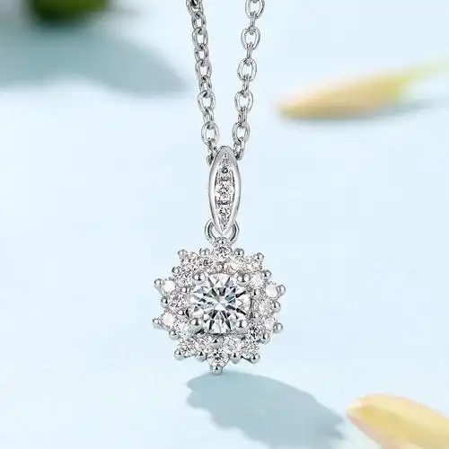 佐卡伊星空华尔兹白18k金钻石吊坠群镶钻石锁骨吊坠配银链