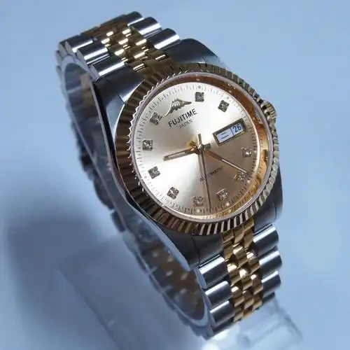 fuji富士手表 全自动机械男表 进口机芯 蓝宝石玻璃 精钢双历手表