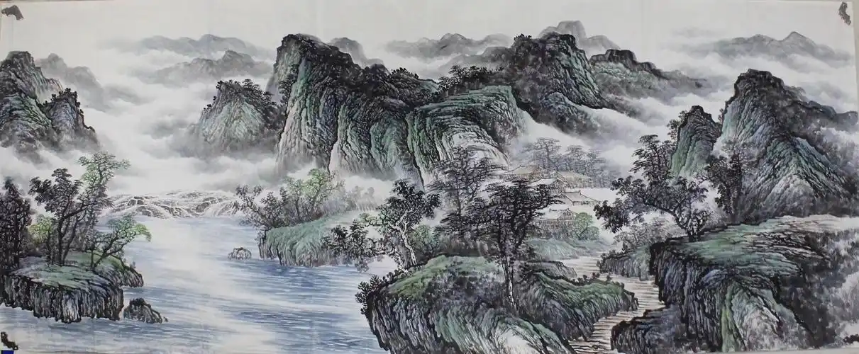 中国著名书画家张权开国画山水风景欣赏