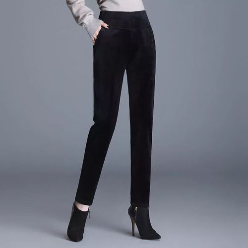 雅芊猫芯绒女士裤子秋冬款妈妈裤高腰中老年加厚松紧腰直筒休闲裤