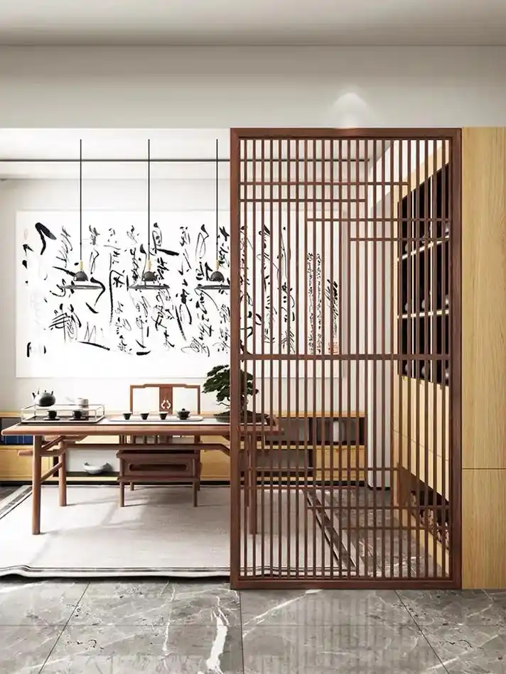 入户玄关屏风隔断新中式客厅格栅入门进户门.