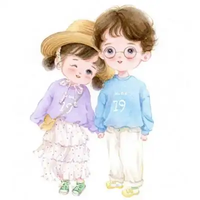 一左一右萌娃情侣头像 卡通人物超级萌_情侣头像_美头网